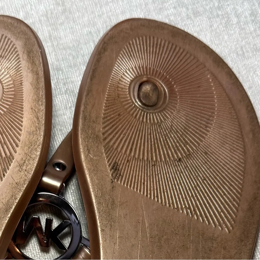 Michael Kors Rose Gold Logo Cork Thong Sandals Size 8